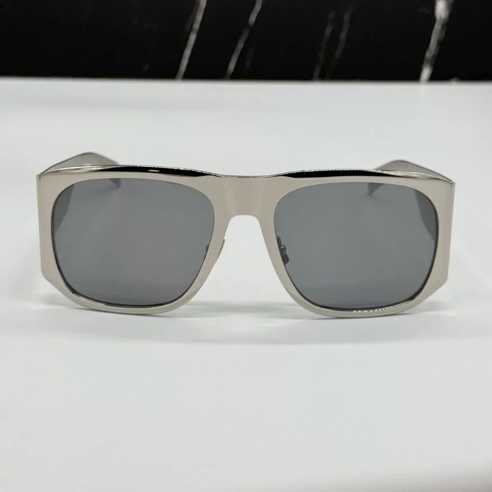 NEW  SL636 002 SAINT LAURENT SUNGLASSES UNISEX SILVER GREY METAL EYEWEAR - Picture 4 of 13
